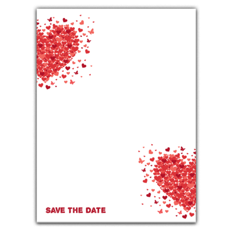 Thick Paper Wedding Invitation Cards with Romantic Red Hearts on White Background for Wedding