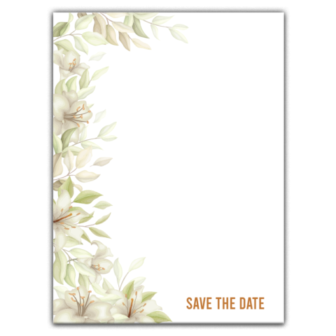 Thick Paper Wedding Invitation Cards with Lily and Green Leaves on White Background for Wedding