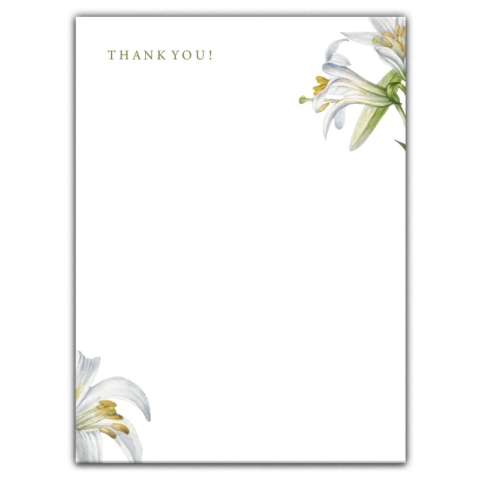 Thick Paper Wedding Invitation Cards with Drawing Lilies on White Background for Wedding