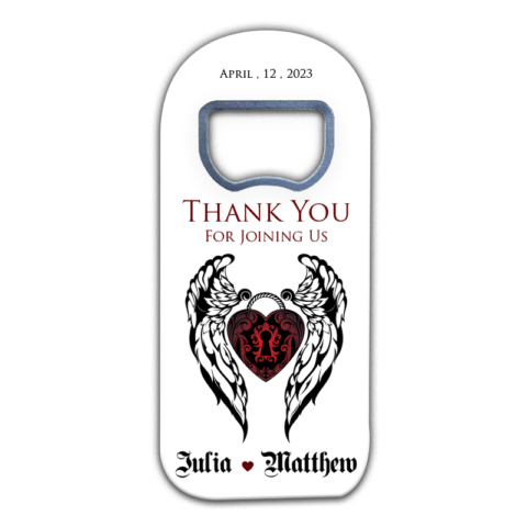 Gothic Red Heart and Black Wings on White for Wedding
