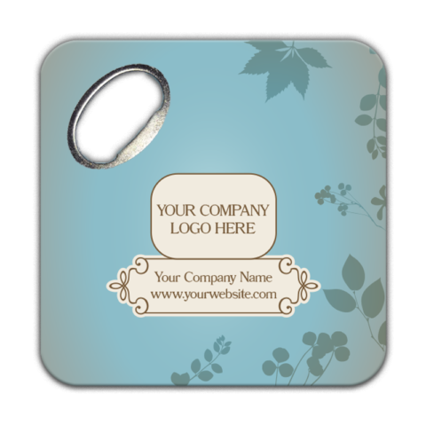 Rustic Frame and Green Leaves on Blue for Business