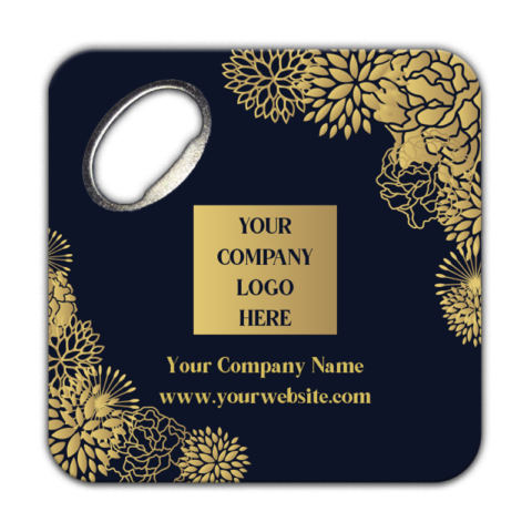 Golden Frame and Flowers on Navy Blue for Business