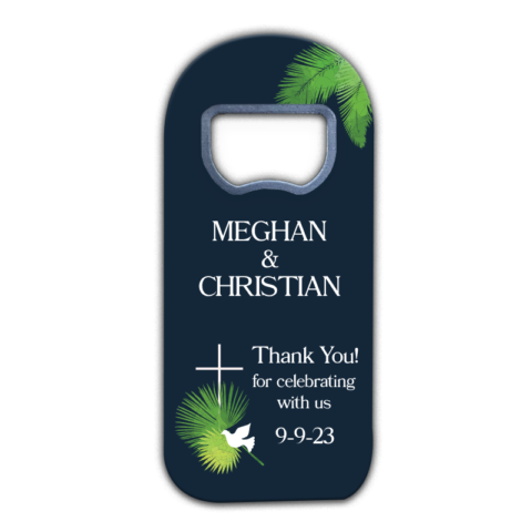 White Cross, Piegon and Green Leaf on Navy Blue for Wedding