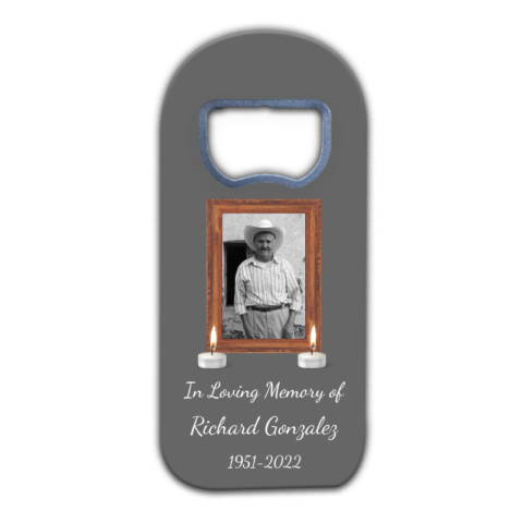 Wooden Frame, Candle and Photo on Dark Gray for Funeral