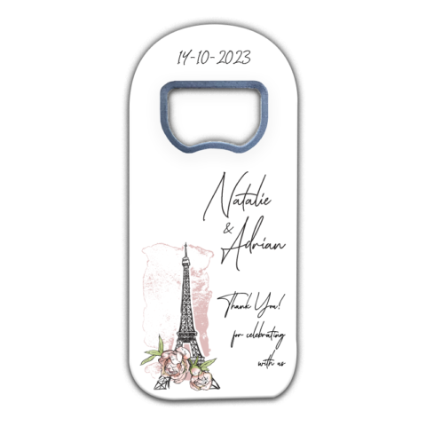 Eiffel Tower, Rose and Watercolor on White for Wedding