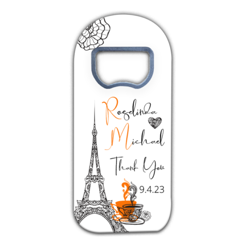 Eiffel Tower, Coffee Cup and Flower on White for Wedding