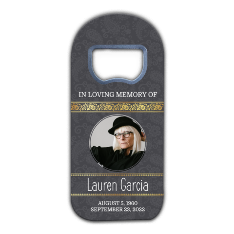 Golden Floral Ribbon and Photo on Dark Gray for Funeral