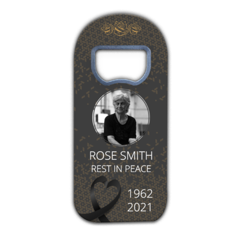 Golden Rose, Black Ribbon and Photo on Dark Gray for Funeral