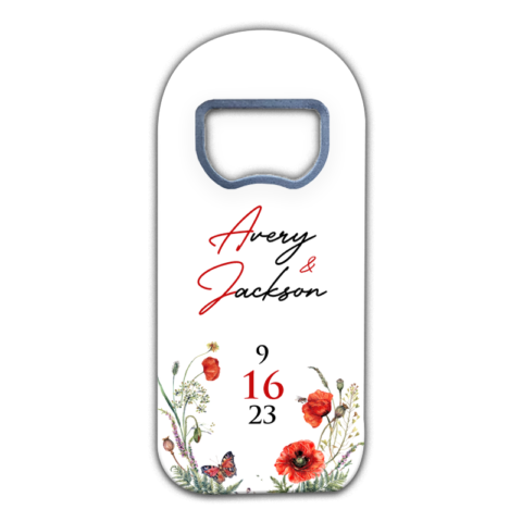 Red Poppy and Butterfly on White Background for Wedding