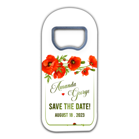 Red Poppy Flowers and Leaves on White Themed for Wedding